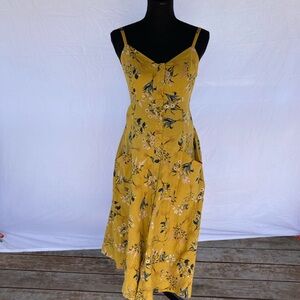 Motherhood Maternity Gold Yellow Floral Button Front Dress Size Small Midi Flowy